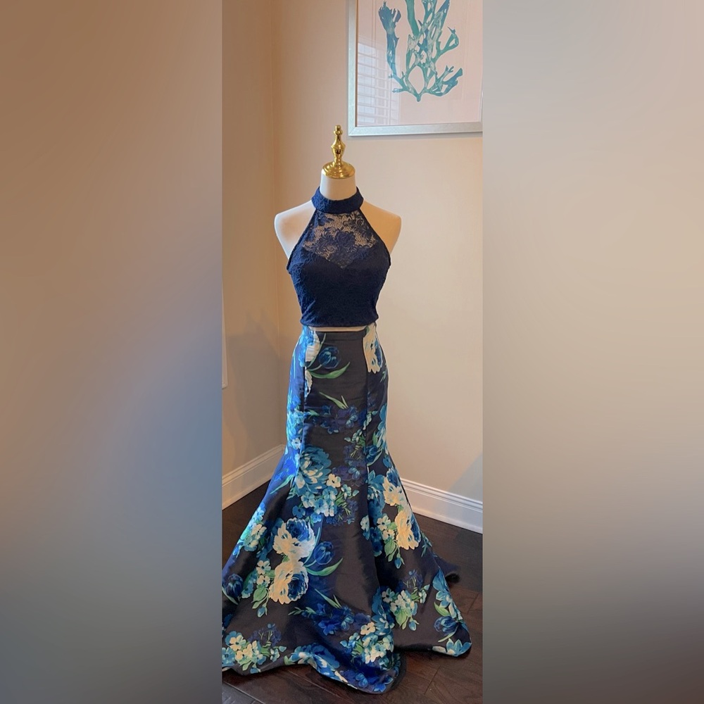 098 B Darlin Navy Floral Halter Dress